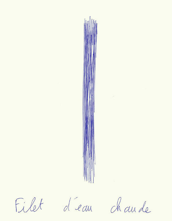 Claude Closky, ‘Filet d’eau chaude [A fine steam of warm water],’ 1996, blue ballpoint pen on paper, 30 x 24 cm. 